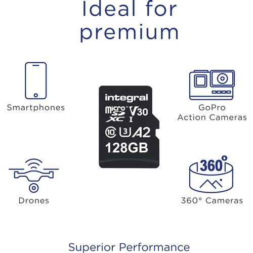 Integral Micro SD kartica 128GB 4K, brzina čitanja 180MB/s, pisanja 90MB/s, MicroSDXC A2 C10 U3 UHS-I V30 slika 3