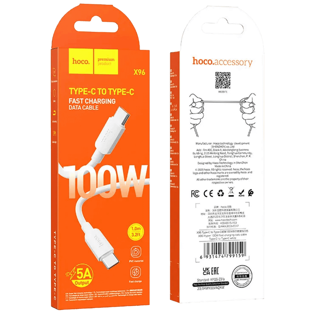 hoco. USB kabl za smartphone, type C, 100W, bijela - X96 Hyper, 100W, White slika 5