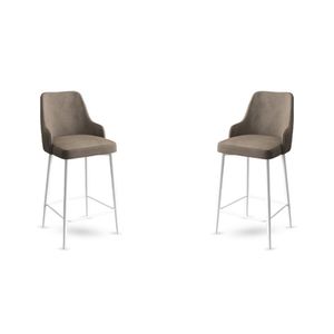 Enox - Cappuccino, Bijeli Cappuccino Barski Stolac Set (2 Komada)