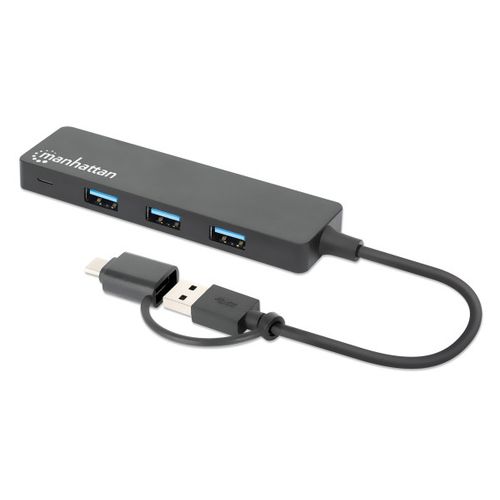 USB-C HUB 4port Manhattan 180863 3.2 G1+USB-C/5Gbps/Crni slika 1