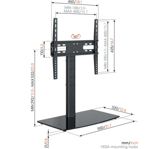 Vogels MS3085, stolni nosač za ekrane od 32-65", pomak 50°, podesiva visina slika 3