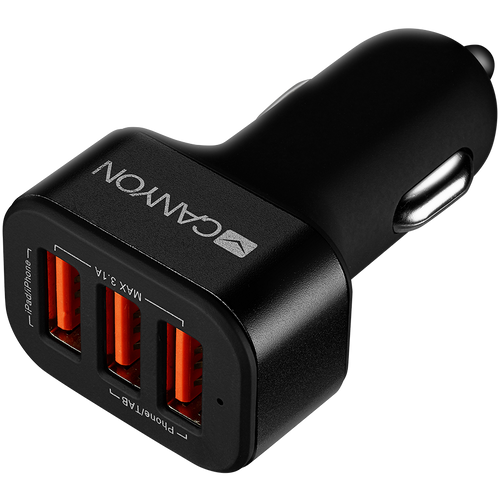 CANYON Mini 3 USB Auto Adapter, Ulaz 12V-24V, Izlaz 5V-3.1A, crna gumena obloga + crni metalni prsten slika 3