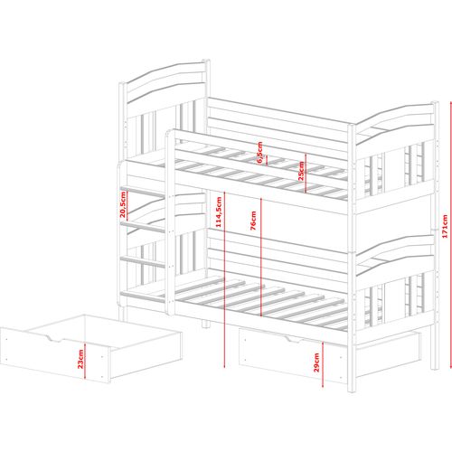 Drveni dječji krevet na kat Hugo s ladicom - bijeli - 160*80 cm slika 3