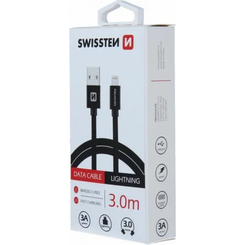 Swissten kabl USB/Lightning 3,0m crna slika 2