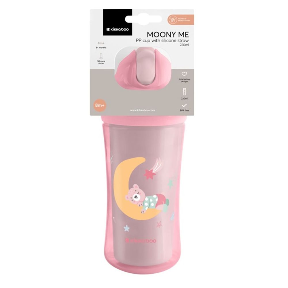 Kikka Boo Čaša sa silikonskom slamkom Moony Me 220ml, Pink slika 4