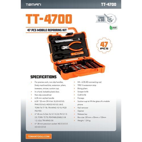 Toman Set alata, mobilni montažni komplet, 47 kom. - TT4700 slika 6