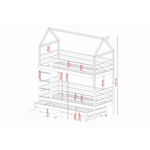 Drveni dječji krevet na kat Dalia s tri kreveta i ladicom - bijeli - 190/200*90 cm slika 3