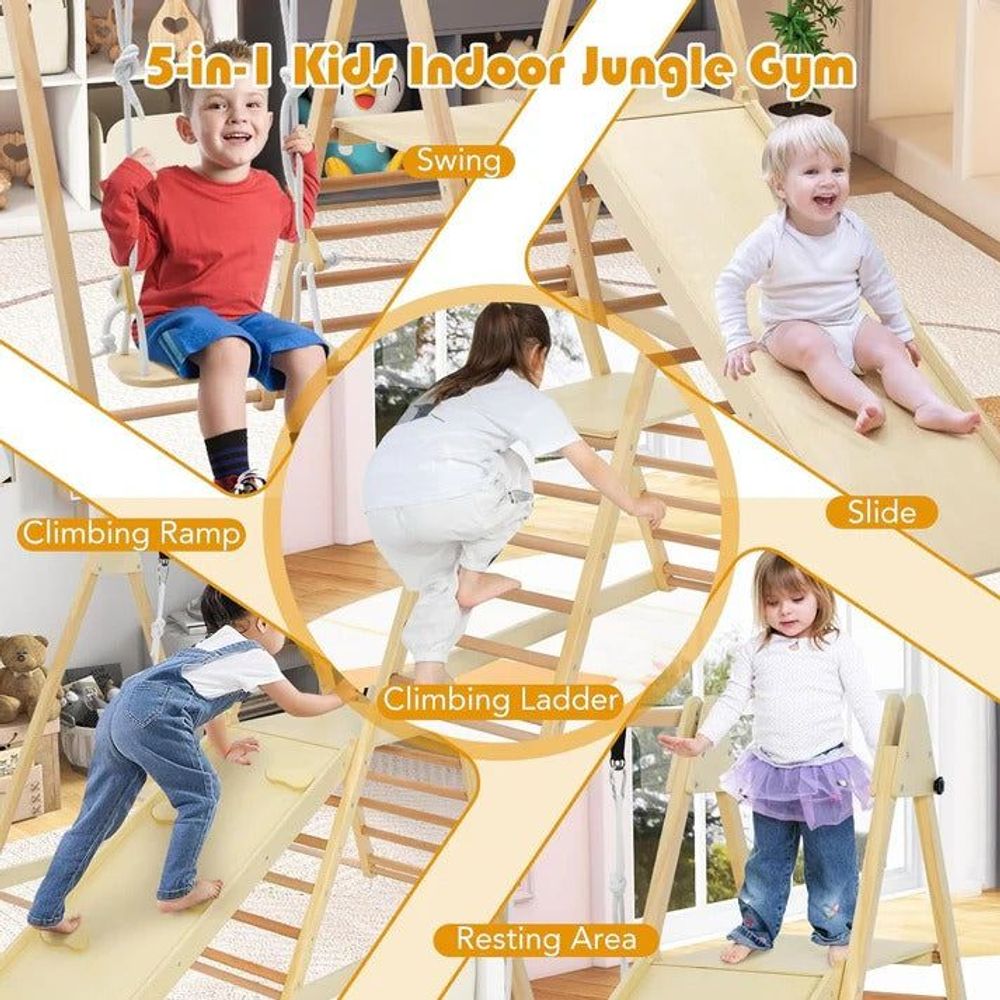 Kinder Home Sklopiva drvena penjalica sa ljuljačkom Pikler slika 15