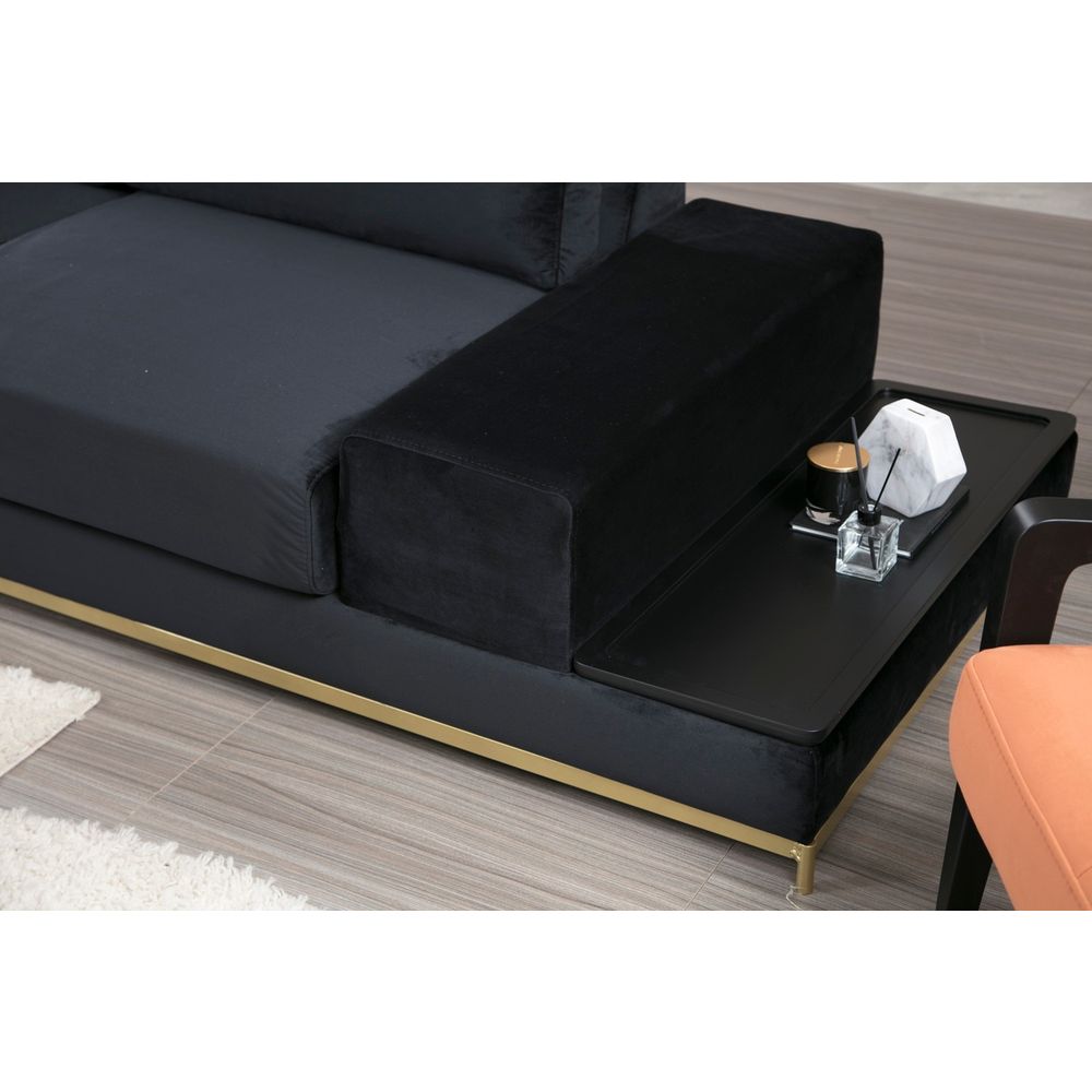 Sofa sa Bočnim Stolom - Crna i Zlatna, 4-Sjedala slika 4