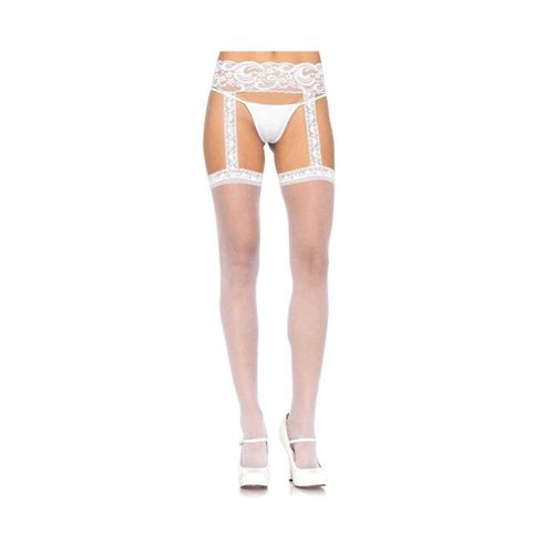 Thigh Highs With Lace Garter Belt, White slika 1