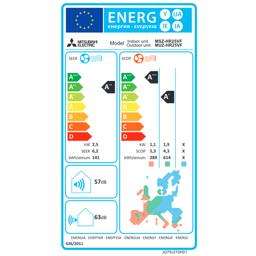 MITSUBISHI ELECTRIC klima uređaj 2,50 kW, Standard DC inverter R32 - set, unutarnja i vanjska jedinica slika 3