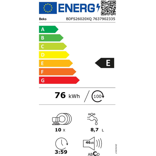 Beko BDFS 26020 XQ Mašina za pranje sudova, 10 kompleta, ProSmart Inverter, Širina 44.8 cm, Inox slika 5