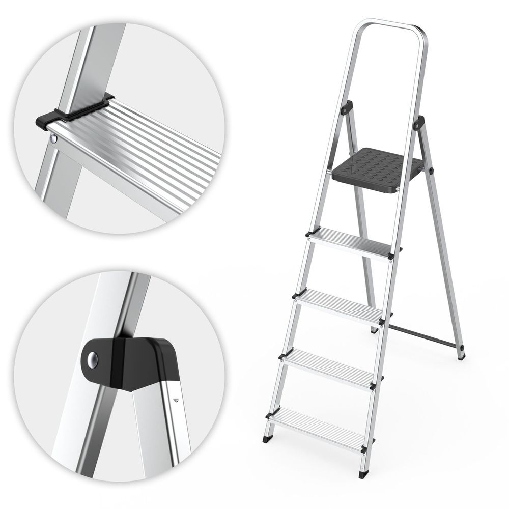 ModernHome aluminijske jednostrane ljestve s 5 stepenica – sklopive, s platformom, nosivost 150 kg slika 7