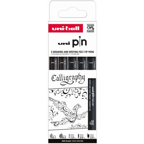 Marker Uni pin set 0,1mm/0,5mm/CS1/CS2/CS3 crni Calligraphy 5/1 slika 1