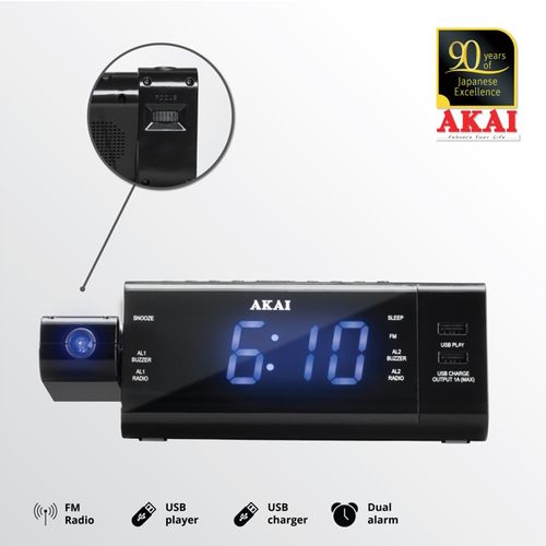 AKAI budilica s projektorom, FM/AM radio, LCD, USB MP3 + USB punjač ACR-3888 slika 7