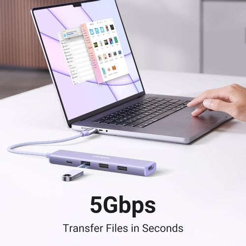 Ugreen Revodok USB-C Hub 5-u-1, 100W PD, ljubičasti slika 3