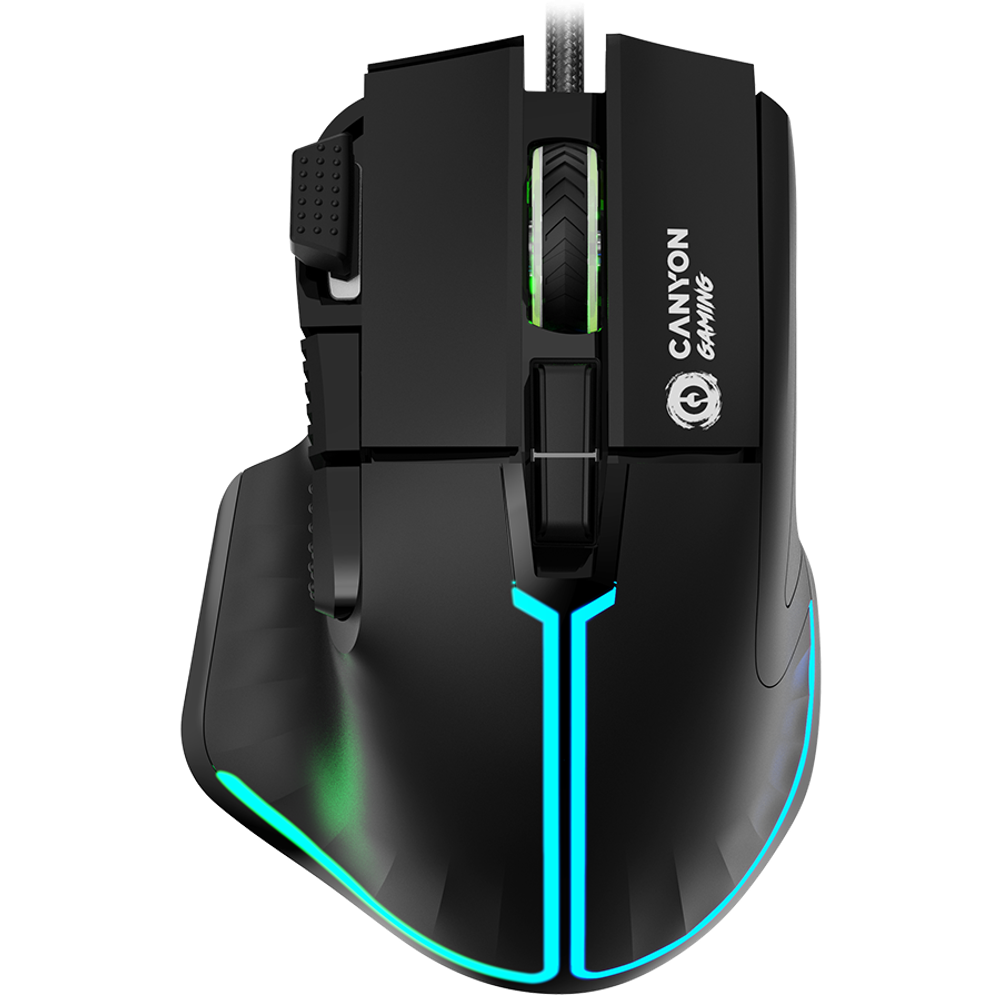 CANYON Fortnax GM-636, 9 dugmadi, žična gaming miš, Sunplus 6662, DPI do 20000, Huano prekidač sa 5 miliona klikova, RGB osvjetljenje, 1.65m pleteni kabl, ABS materijal, dimenzije: 113*83*45mm, težina: 102g, Crna slika 1