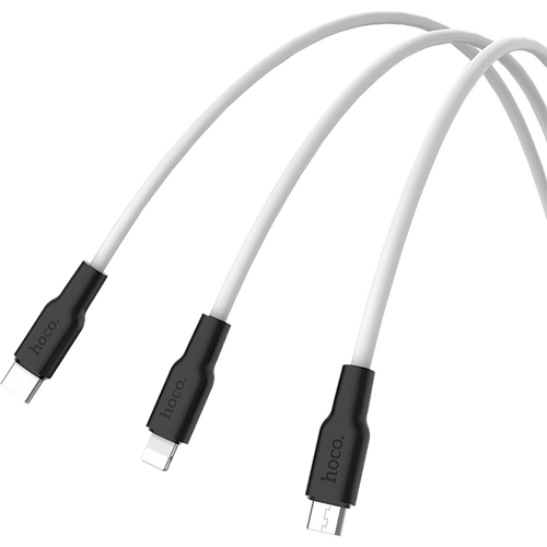 hoco. USB kabel, 3in1, microUSB, type C, Lightning, 1.2 met., 2 A - X21 Silicone 3in1, Black/White slika 4