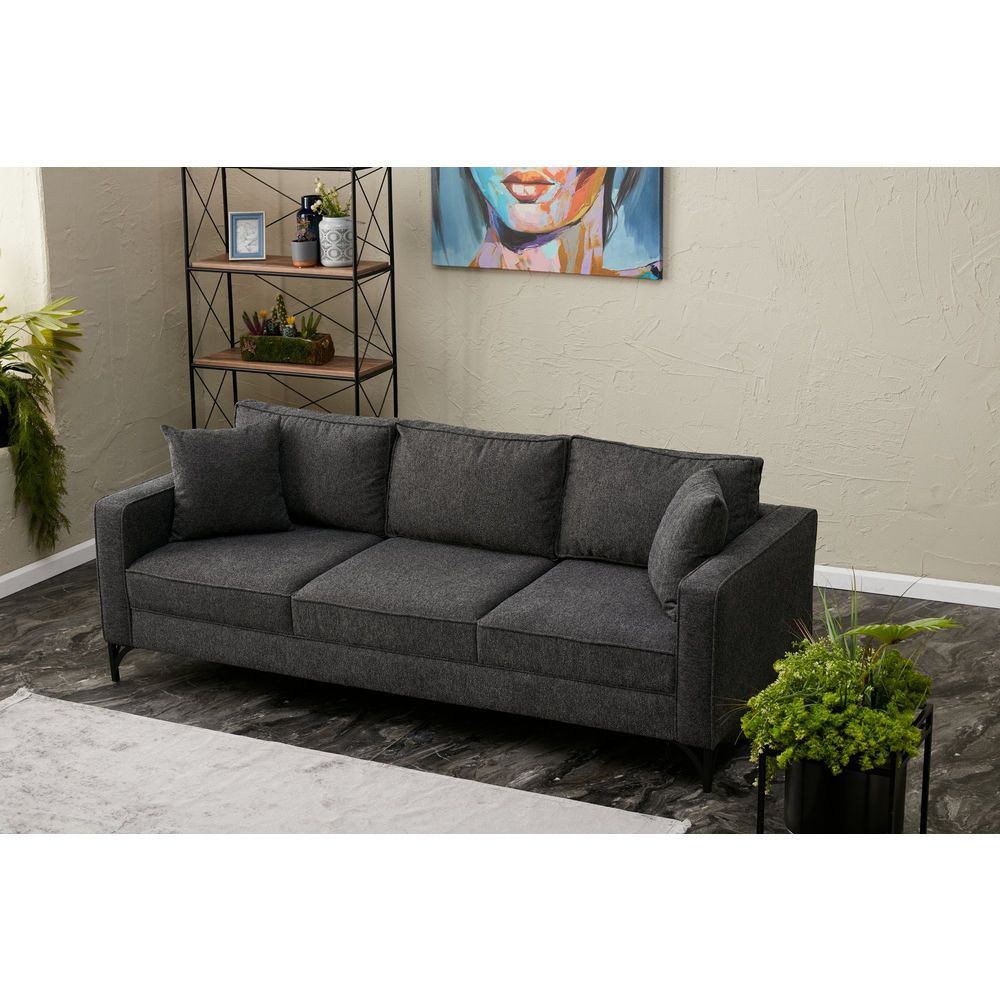 Berlin - Antracitna, Crna Antracitna 3-Sjedalna Sofa slika 2