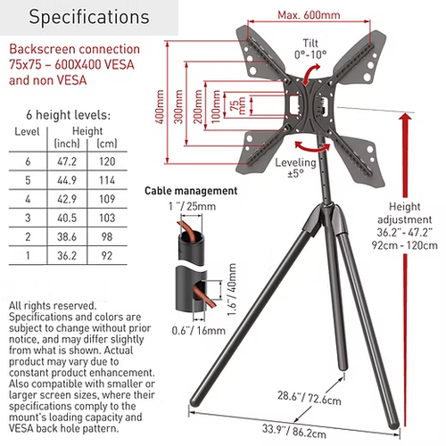 Barkan DTP410 13"-83" Tilt TV Tripod slika 7