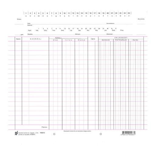 K-3411 KARTICA MATERIJALNOG KNJIGOVODSTVA SA SALDO KOLONOM; Komad, 24 x 22 cm slika 2