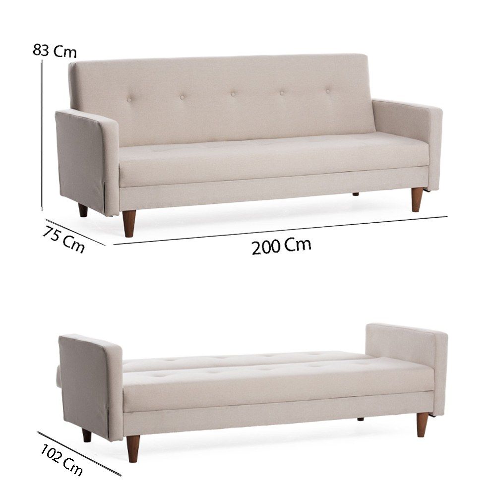Hiko - Krem Sofa na Razvlačenje za 3 Osobe slika 7