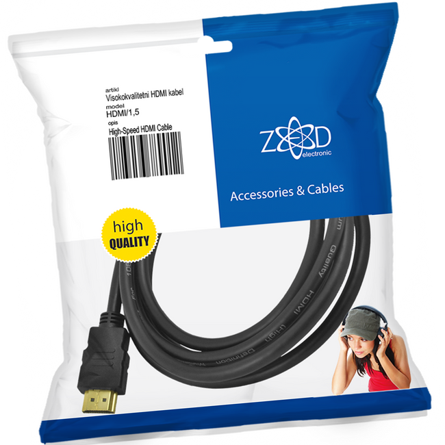 ZED electronic HDMI kabel, 1.5 met, ver. 1.4 - HDMI/1,5