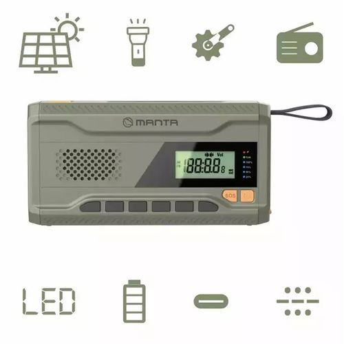 MANTA radio FM, AM, 3W, solarno+ručica+baterija+USB-C napajanje DYNAMO RDI401G slika 1