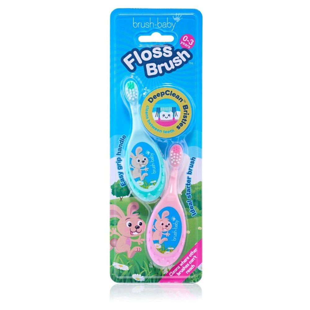 Brush-Baby Dječija četkica za zube FlossBrush 0-3 godine - Roza/Tirkiz, 2kom slika 2