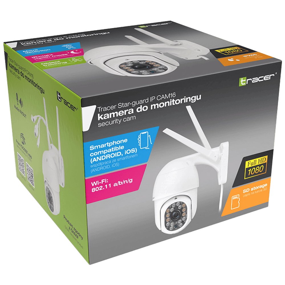 Tracer Kamera IP, za video nadzor, Outdoor, WiFi, FullHD, IP66 - IP CAM16 slika 2