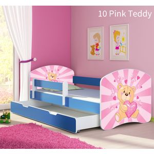 Dječji krevet ACMA s motivom, bočna plava + ladica 140x70 cm - 10 Pink Teddy Bear