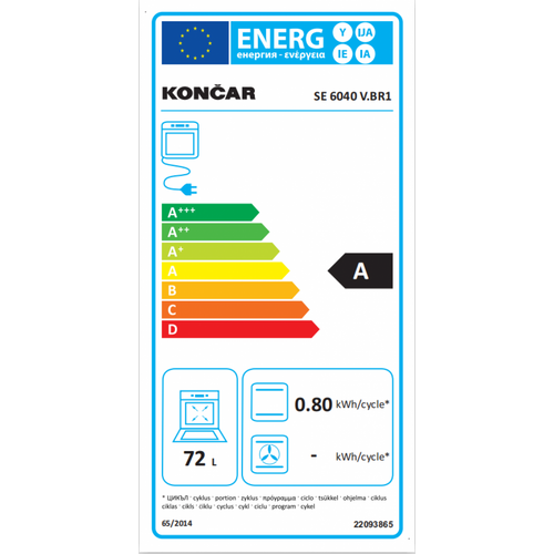 Končar SE 6040 V.BR1 Električni šporet sa ringlama, Konvencionalna rerna, Širina 60 cm, Bela boja slika 2