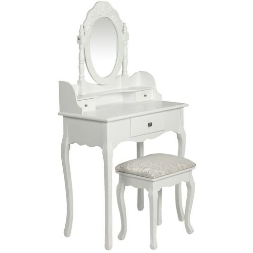 Toaletni stolić s ogledalom i stolcem bijeli slika 1