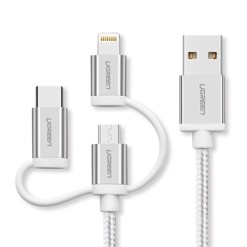 Ugreen USB 2.0 na Micro USB + Lightning + Type C (3 u 1) pleteni podatkovni kabel 1.5m slika 2