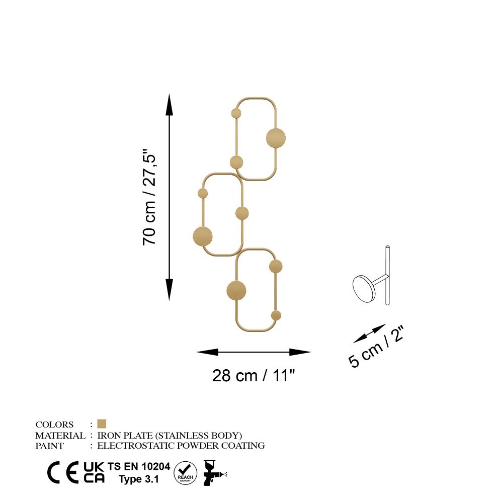 Metal wall hook Lizzard-A, colour: gold slika 6