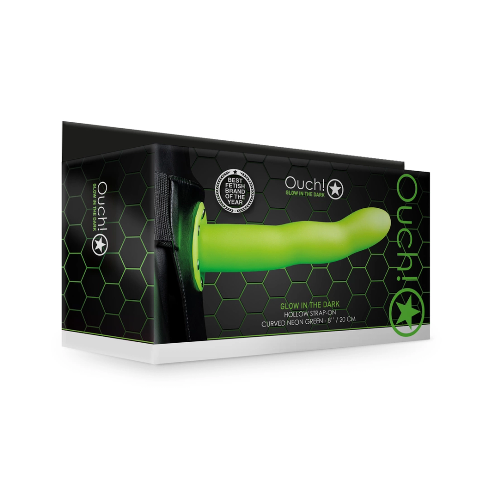 Joj! by Shots Glow in the Dark zakrivljeni šuplji strap-on - 8 / 20 cm slika 2