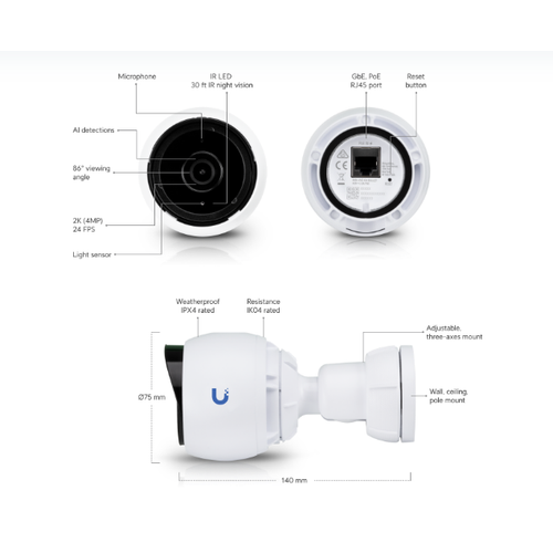 IP Camera UBIQUITI G4 Bullet 4MP bela - 3 pack slika 3