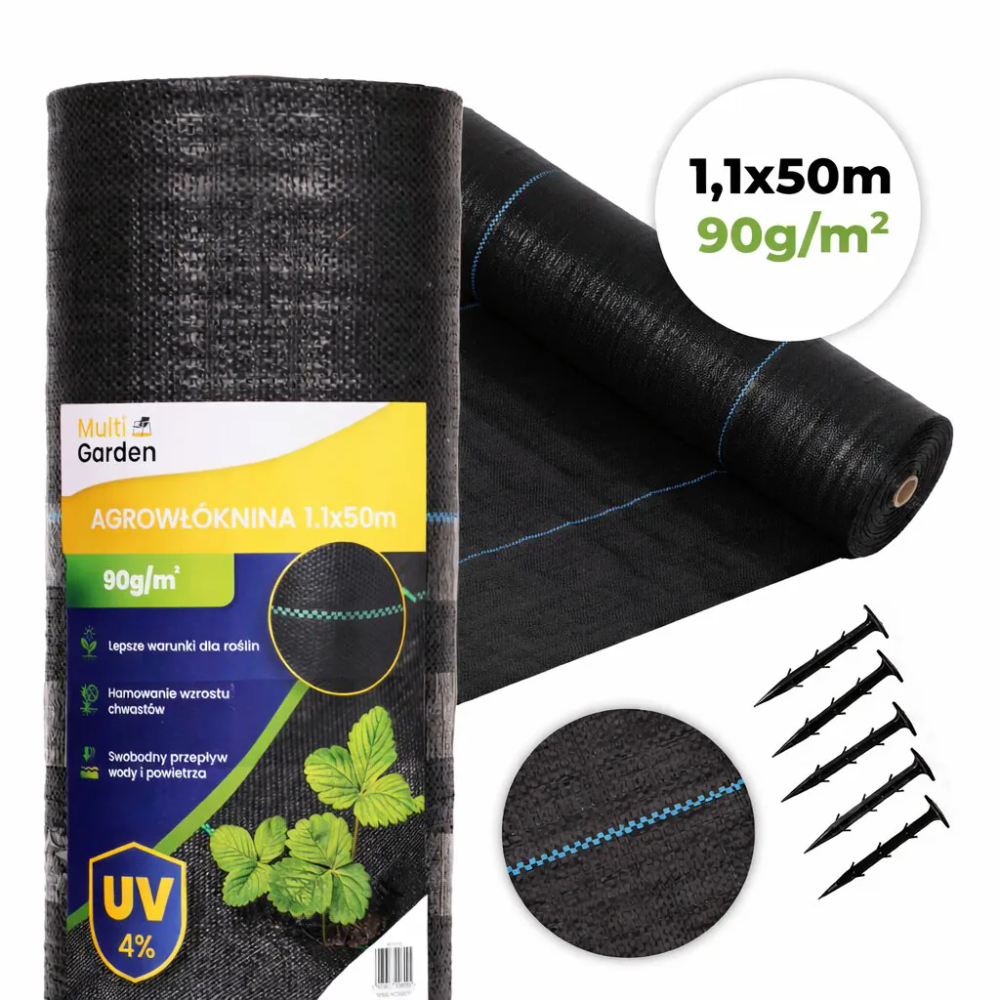 MultiGarden crna UV-otporna tkanina protiv korova 90 g/m², 1,1 × 50 m, s klinovima slika 1