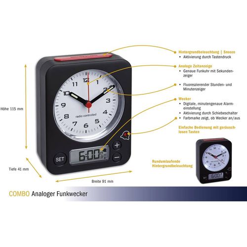 TFA Dostmann 60.1511.01 radijski budilica crna  Fluorescentno pokazivač slika 3