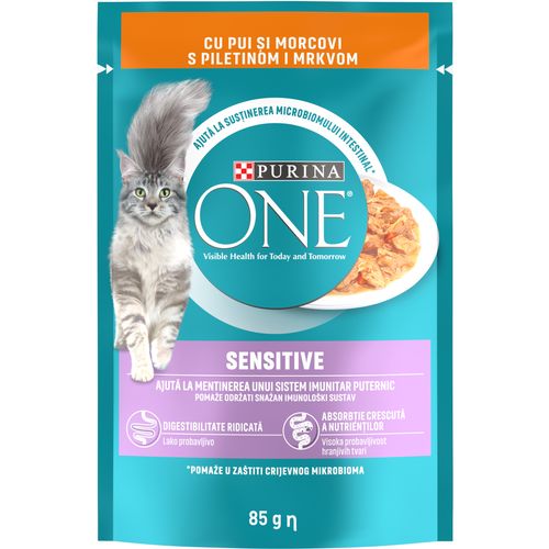 PURINA ONE® SENSITIVE mini fileti u umaku s piletinom i mrkvom, 26x85g slika 1