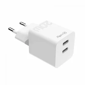 Celly punjač 20W PD USB-C + USB-C bela