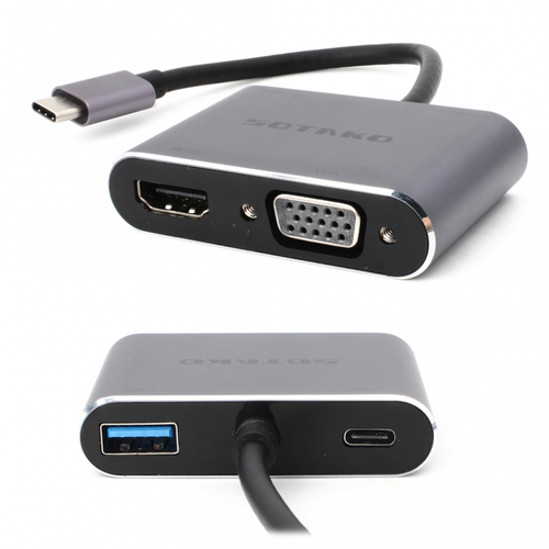 Adapter Type C na HDMI VGA PD USB3.0 SOTAKO ST-C0401 4 u 1 sivi slika 1