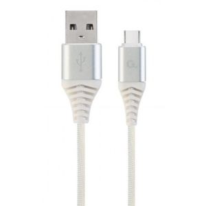 CC-USB2B-AMCM-1M-BW2 Gembird Premium cotton braided Type-C USB charging -data cable,1m, silver/white