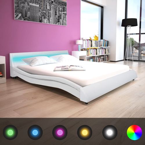 Krevet od umjetne kože s madracem LED bijeli 160 x 200 cm slika 45