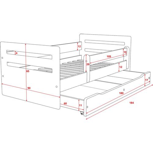 Drveni dečiji krevet Tomi sa fiokom - beli - 180x80 cm slika 2