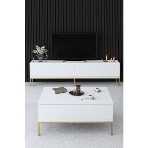 Lord - White, Gold WhiteGold TV Stand slika 4