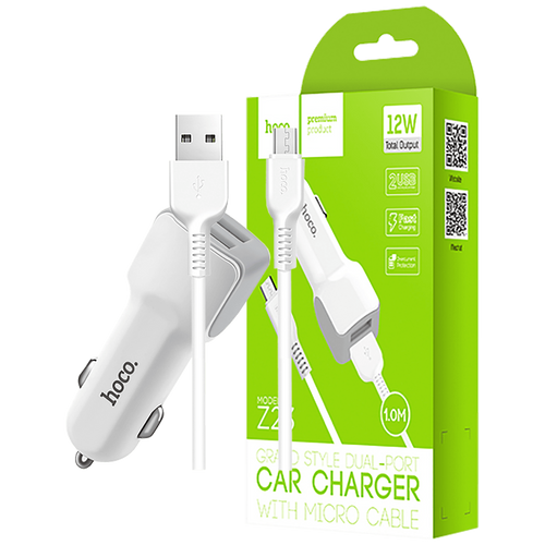 hoco. Auto punjač sa micro USB kabelom, 2 x USB, 5 V/2.4 A - Z23 Grand Style set, micro USB slika 1