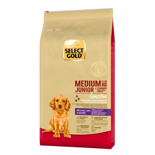 Select Gold Sensitive Medium Junior jagnjetina, losos i krompir 12 kg slika 1