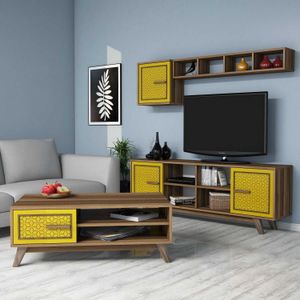 Ayla - Set namještaja za dnevni boravak u orah i žutoj boji
