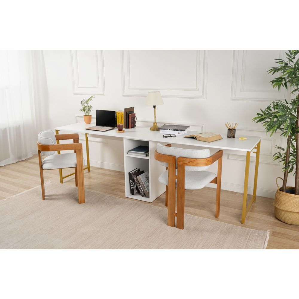 Twin Study Desk - Bijela i Zlatna slika 2